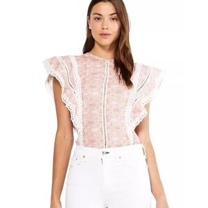 MISA Los Angeles Pink Linen Eyelet Nilu Crop Top in Washed Tile Size Small